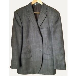 VINTAGE Hyde Park Grey Wool Silk Plaid Blazer Size 40S